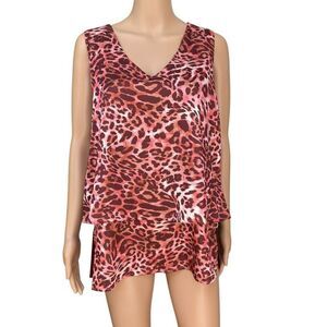 DG2 by Diane Gilman Mixed-Media Double Layer Tank blouse animal print XS NWT